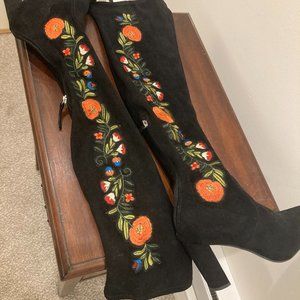 Embroidered over the knee boot